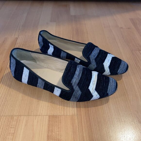 J Crew Black Ivory Grey Striped Chenille Slip On Loafers Casual Flats Shoes- 8.5 - Picture 2 of 9